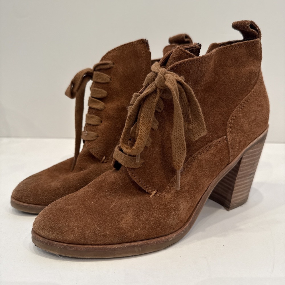 DOLCE VITA Womens Brown Suede Leather Ankle Boot 8‎ Stani Lace-up Chunk Heel